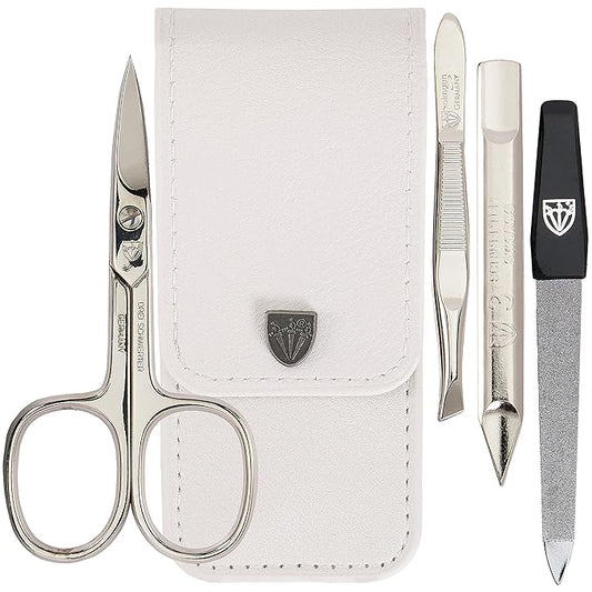 3 Swords Germany - brand quality 3 piece manicure pedicure grooming kit set for professional finger & toe nail care scissors tool genuine leather case in gift box, Made in Solingen Germany (02655)