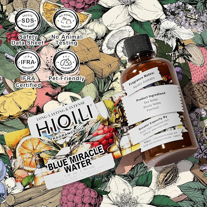 HIQILI Blue Miracle Water Fragrance Oil for Diffuser, Inspired by H.er-mes Ed.Mer-veilles-blu, Candle, Perfume & Soap Making, Crisp Ocean Notes, Long-Lasting Aroma - 1 Fl Oz