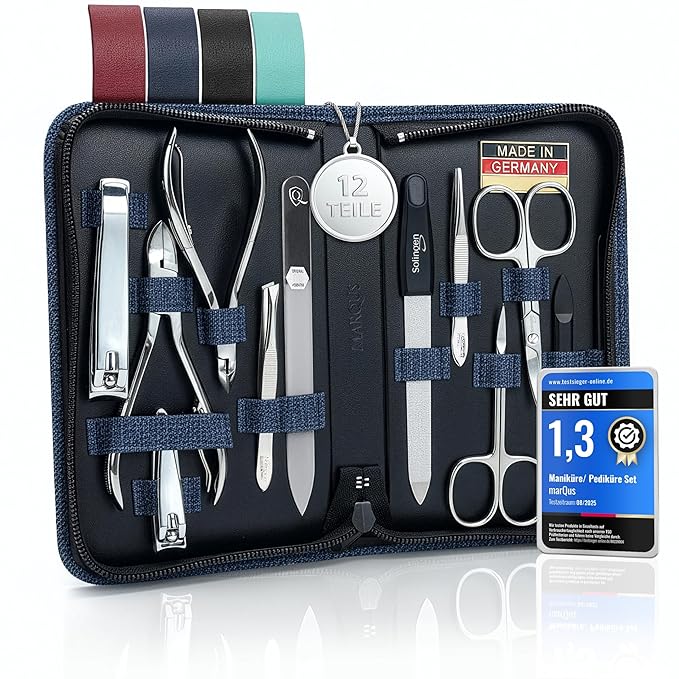 Manicure Set Women and Men – 12-Piece Professional Grooming Kit with Premium Tools, Artificial Leather Case, and exclusive Glass Nail File for Hand & Foot Care, German Quality