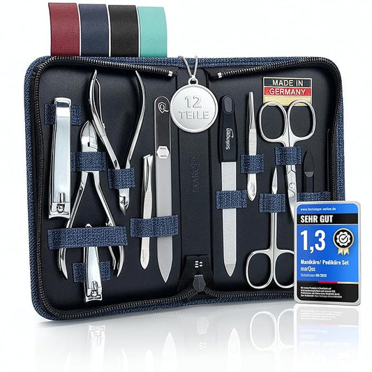 Manicure Set Women and Men – 12-Piece Professional Grooming Kit with Premium Tools, Artificial Leather Case, and exclusive Glass Nail File for Hand & Foot Care, German Quality