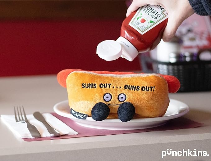 Punchkins Hot Dog Plushie - Suns Out, Buns Out Cute Hot Dog Plush, Sassy & Funny Food Plush Toy for Gifting