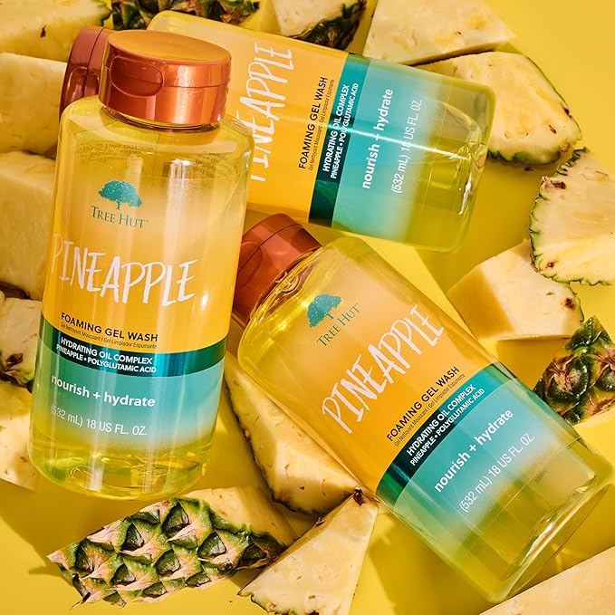 Tree Hut Pineapple Foaming Gel Wash, Hydrating & Moisturizing Body Wash with Shea Butter & Nourishing Essential Oils, Daily Cleanser for Soft Smooth Skin, 18 fl oz