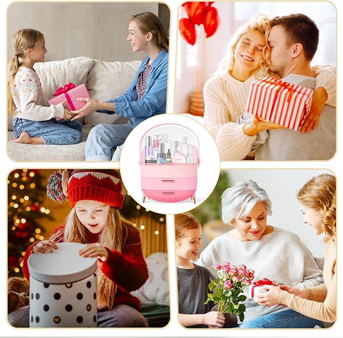 Teen Girls Gift Makeup Organizer,Skincare Organizer Jewelry Storage,Cosmetics Storage and Display Case,Make Up Holders and Organizers for Countertop,Bathroom Organizer (Triple Pink)