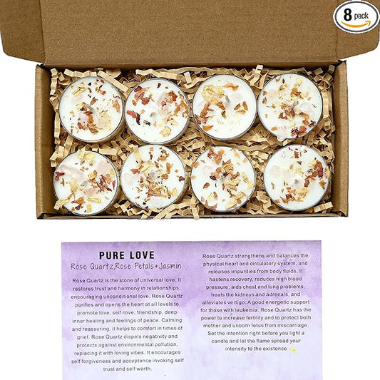 Tealight Candles with Crystals and Herbs, Handmade Energy Candles. (White)