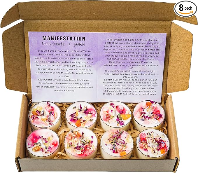 Tealight Candles with Crystals and Herbs, Handmade Energy, Healing Crystal, Aromatherapy Candles. (Pink)