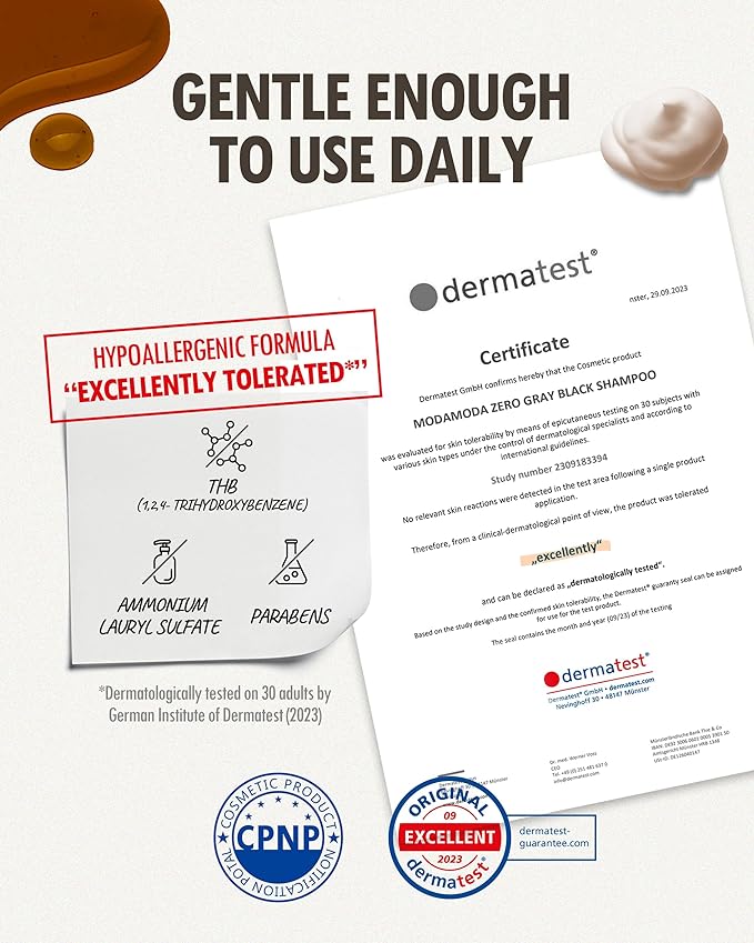 MODA MODA Zero Gray Black Hair Shampoo 3.52 oz - Natural Darkening Color Shampoo Dye for Hair & Scalp | Age-Defying & Volumizing Grey Shampoo that Reduces Hair Breakage - No Animal Trials