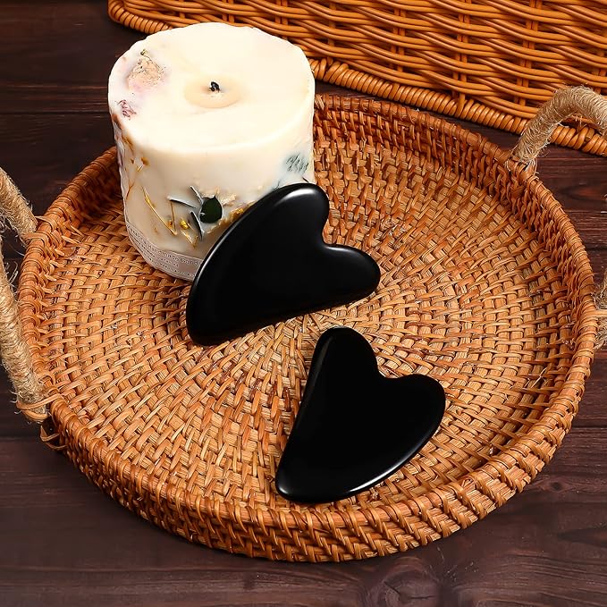 rosenice Gua Sha Facial Tools Black Guasha Tool Gua Sha Jade Stone for Face Skincare Facial Body Tensions Reduce Puffiness Festive Gifts