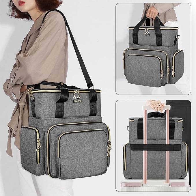 BAFASO Double Layer Nail Polish Organizer Holds 70 Bottles (15ml - 0.5 fl.oz) and a Nail Dryer, Nail Polish Case with 2 Removable Pouches and Tools Storage Sections (Patented), Gray