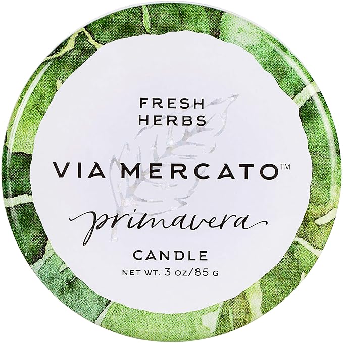 Via Mercato Primavera Spring Collection Mini Candle, 3 oz, Fresh Herbs, 85 Gram