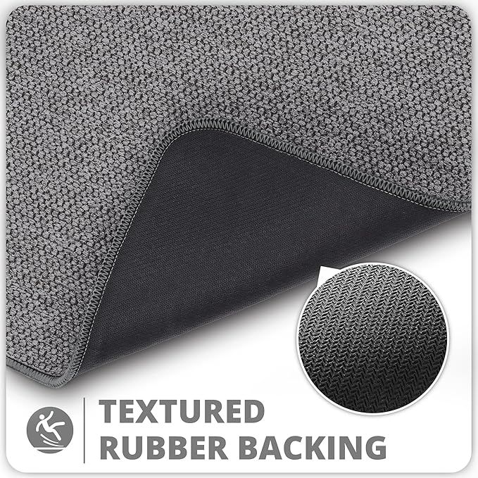 Bathroom Rugs Set 2 Pieces,Thin Bathroom Mats,Toilet Rugs,Quick Dry,Non-Slip,Machine Washable,Low Pile,Absorbent Bath Mats,Shower,Sink,Home Decor Accessories.Dark Grey,1'5"x2'3"+1'8"x2" U Shape