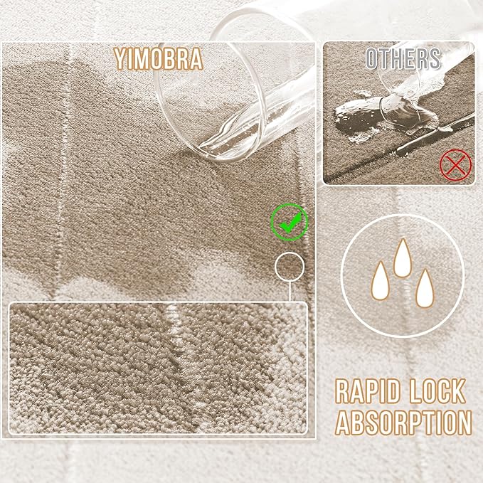 Yimobra Long Bath Mat 44"x24", Super Soft Quick Dry Memory Foam Bathroom Rug, Water Absorbent, Non Slip Backing Machine Washable for Tub Shower, Thick Comfort Support, Beige