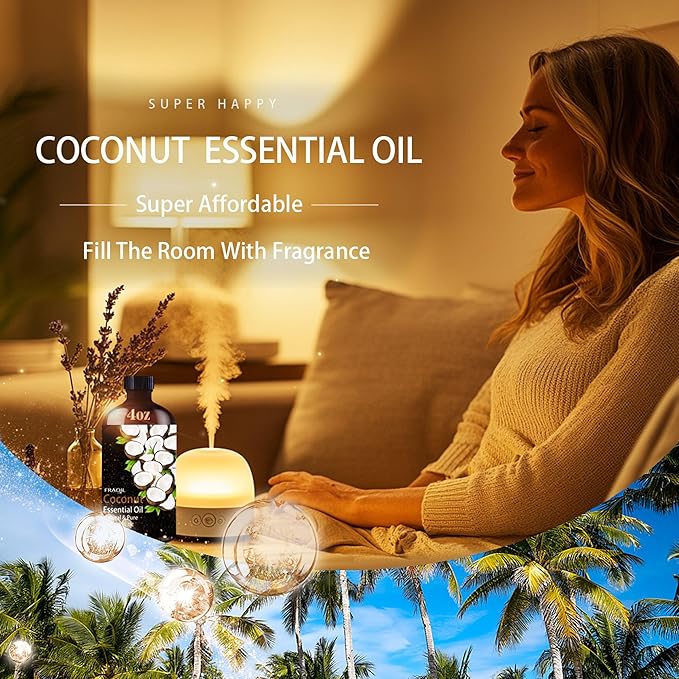 Coconut Essential Oil, Coconut Oil 4 Fl Oz 120ML for Diffuser Humidifier Yoga Cleaning DIY Candle Soap Making Perfume Gift for Women Essential Oils