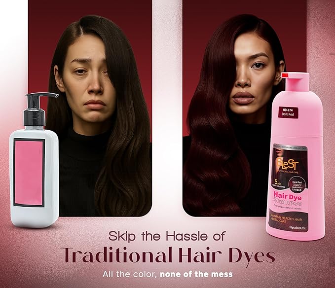 Hair Dye 2-in-1 Shampoo Color for Quick Gray Coverage – Semi Permanent Hair Color for Men and Women – 500ml (Dark Red)