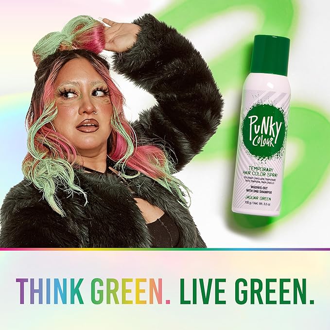 Punky Temporary Hair Color Spray – Jaguar Green, Instant Vivid Temporary Hair Dye for Women, Wash Out, Hair-Color Spray, 3.5 oz, 1 Pack