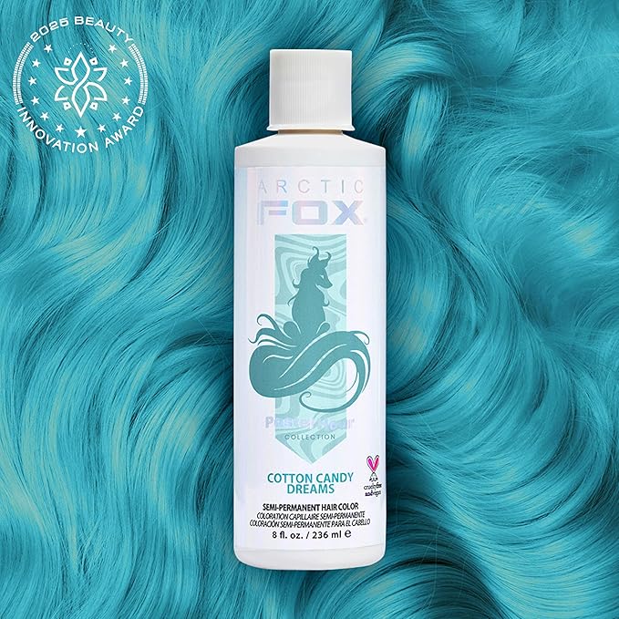 Arctic Fox Semi-Permanent Hair Dye, Vegan & Cruelty-Free, Pastel Blue, Ammonia-Free, Peroxide-Free, Conditioning Color, For Bleached Hair, Cotton Candy Dreams, 8 Fl Oz (Pack of 2)