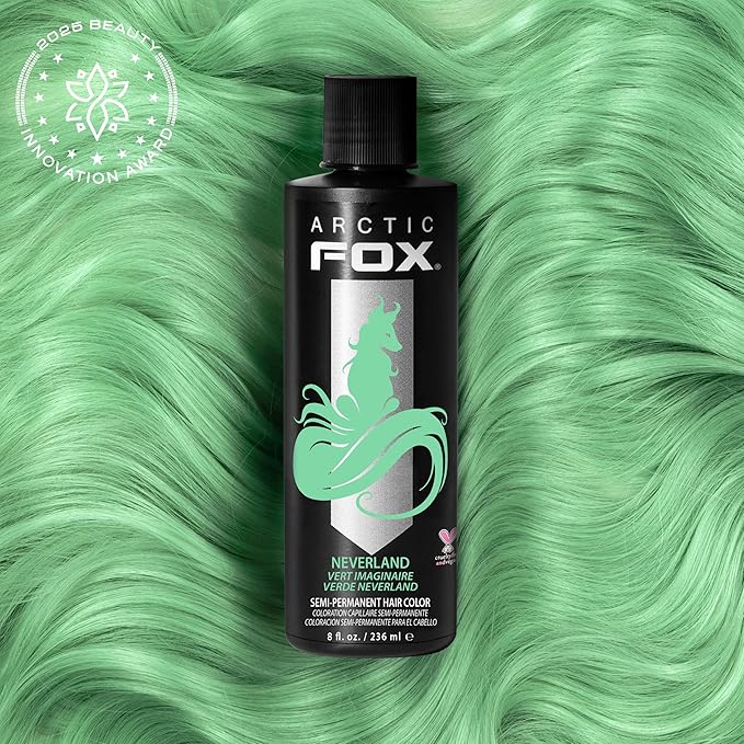 Arctic Fox Semi-Permanent Hair Dye, Vegan & Cruelty-Free, Pastel Mint Green, Conditioning, Ammonia-Free, Peroxide-Free, Neverland, 8 Fl Oz (Pack of 2)