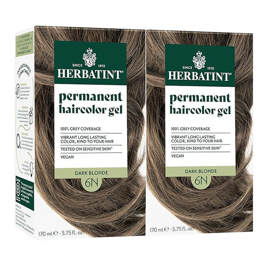 Herbatint Permanent Hair Dye - 6N Dark Blonde - For Up To 100% Gray Coverage of Resistant Gray Hair - Ammonia-Free, Alcohol-Free & Vegan - Salon Influenced Hair Color 5.75 fl oz (2 Pack)