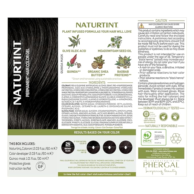Naturtint 2N Brown Black Permanent Hair Color (Pack of 6), Ammonia Free, Vegan, Cruelty Free, up to 100% Gray Coverage, Long Lasting Results (Packaging may vary)