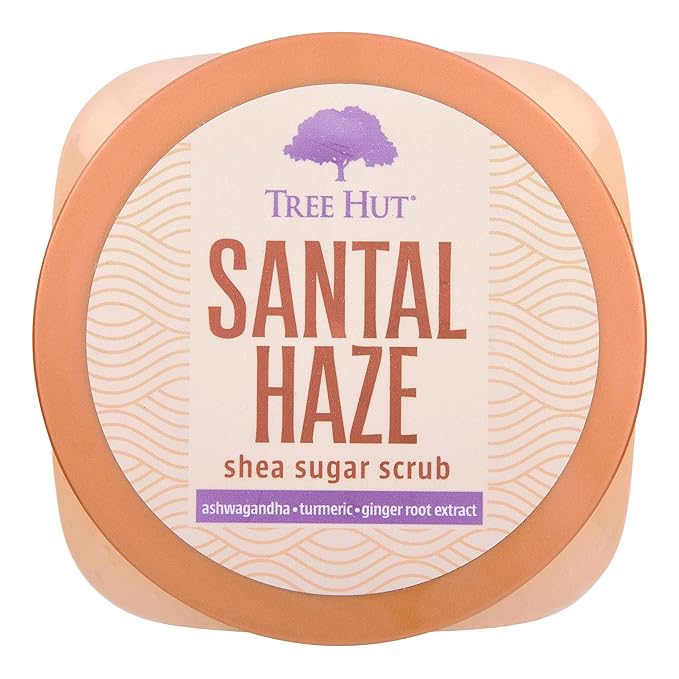 Tree Hut Santal Haze Shea Sugar Scrub, Exfoliating, Hydrating & Moisturizing Body Scrub with Shea Butter & Nourishing Essential Oils, Smooth & Soften Skin, 18 oz
