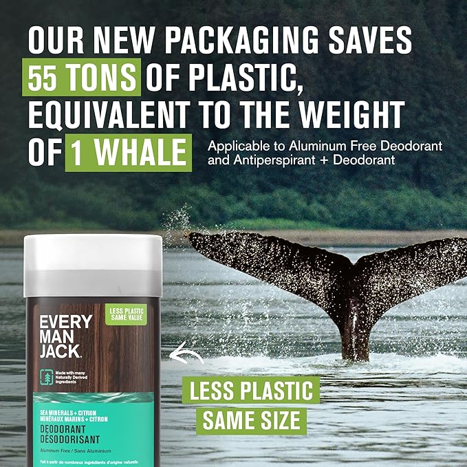 Every Man Jack Sea Minerals + Citron Men’s Deodorant - Stay Fresh with Aluminum Free Deodorant For all Skin Types - Odor Crushing, Long Lasting, with Naturally Derived Ingredients - 3oz (2 Pack)