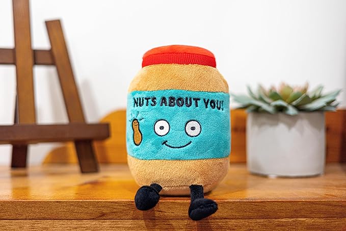 Punchkins Peanut Butter Plushie - Nuts About You Cute Peanut Butter Plush, Gift for Peanut Butter Fans, Food Plush Toy for Gifting