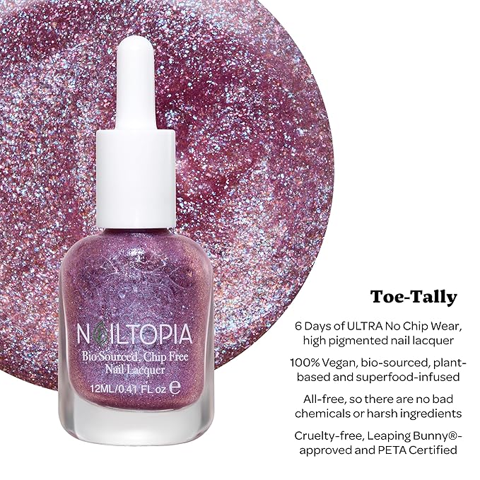 Nailtopia Bio-Sourced, Chip Free Nail Lacquer - All Natural, Strengthening Biotin and Superfood-Infused Polish - Chip Resistant Formula - Quick-Dry, Long Lasting Wear - Toe-tally - 0.41 oz