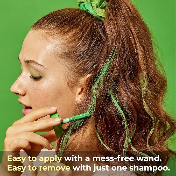 Hally Hair Temporary Hair Color, Shade Stix (Green) - Hair Makeup Accessories for Kids, Teens & Adults - 12 ml Washable Hair Chalk & Dye for Festivals, Sporting Events & Parties