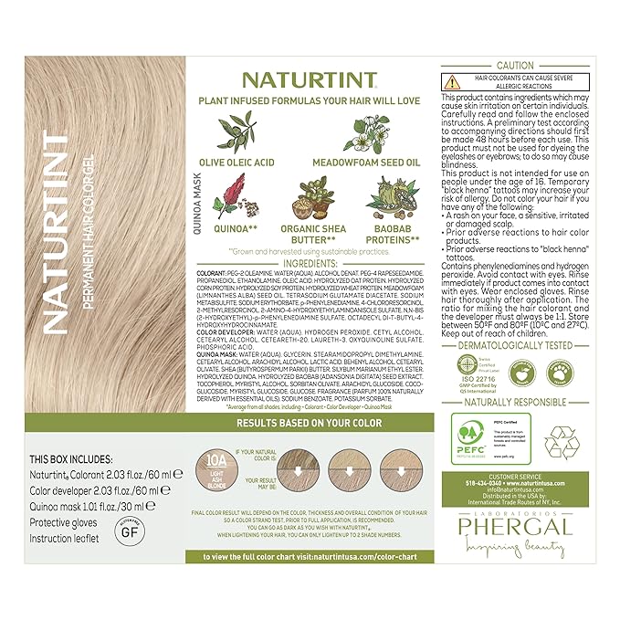 Naturtint 10A Light Ash Blonde Permanent Hair Color (Pack of 1), Ammonia Free, Vegan, Cruelty Free, up to 100% Gray Coverage, Long Lasting Results (Packaging may vary)