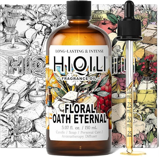 HIQILI Floral Oath Eternal Fragrance Oil, Jasmine & Peach Scents, Perfect for Soap & Candle Making, Essential Oil Diffusers, Skin and Body Scenting - 5.07 Fl Oz