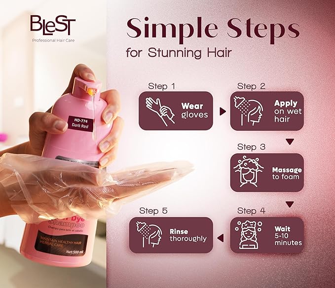 Hair Dye 2-in-1 Shampoo Color for Quick Gray Coverage – Semi Permanent Hair Color for Men and Women – 500ml (Dark Red)