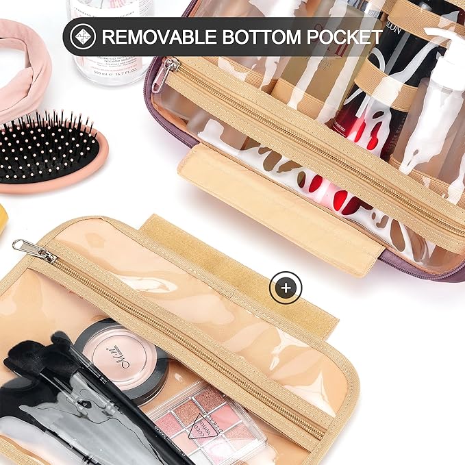 Travel Hanging Toiletry Bag for Women, Extra Large Makeup Bag, Holds Full-Size Shampoo, with Jewelry Organizer Compartment, Waterproof Cosmetic Bag, Toiletries Kit Set with Trolley Belt, Dark Purple