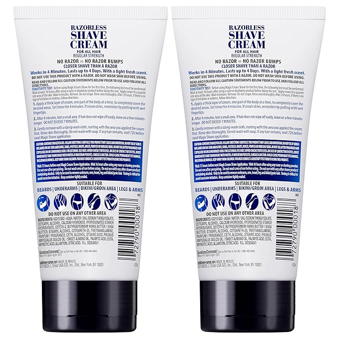 SoftSheen-Carson Magic Razorless Shaving Cream, Depilatory Hair Removal Cream for Body Hair, Regular Strength, Works in 4 Minutes, 2 Count