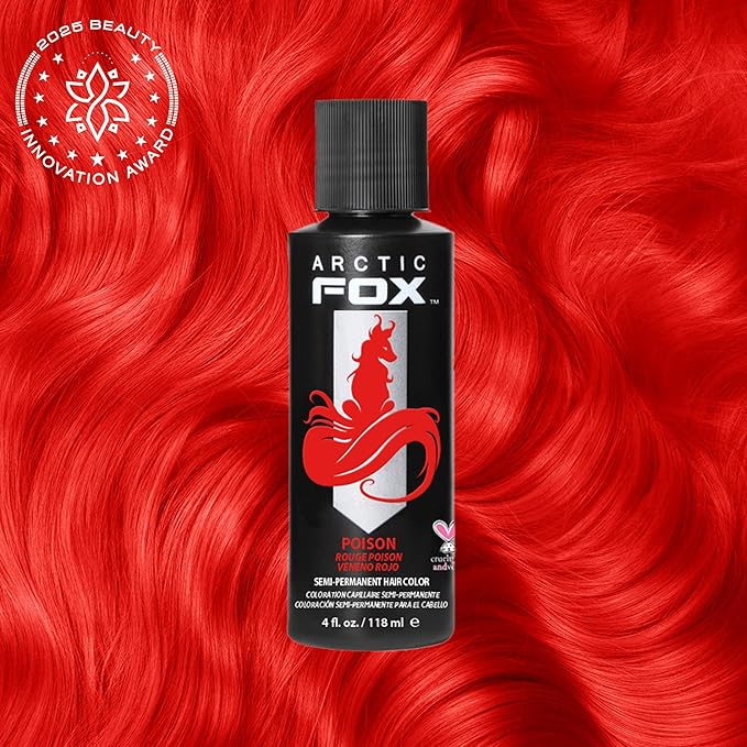 Arctic Fox Semi-Permanent Hair Dye, Vegan & Cruelty-Free, Vibrant Red Color, Ammonia-Free, Peroxide-Free, Conditioning Formula, For All Hair Types, Poison, 4 fl oz (Pack of 2)