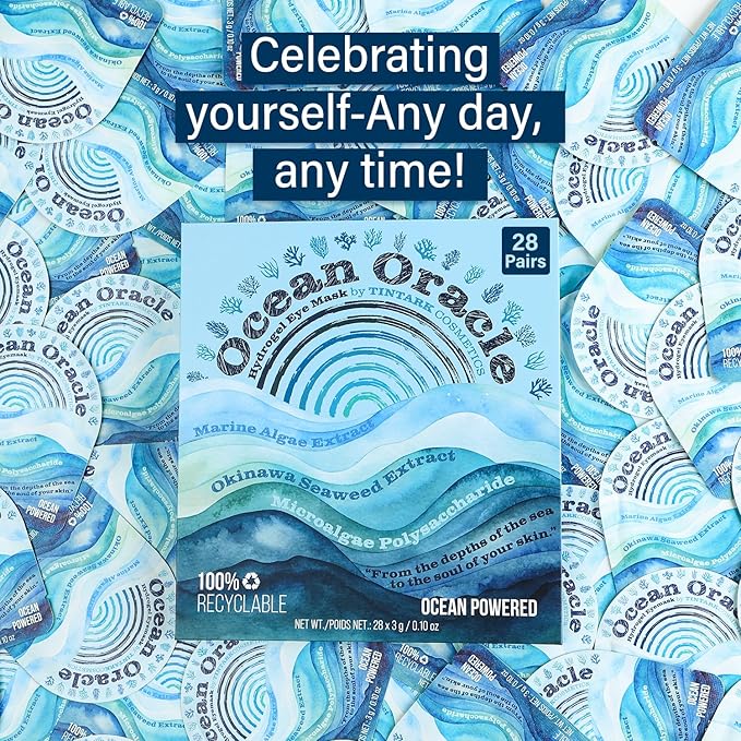 Ocean Oracle Hydrating Hydrogel Eye Patches 28 Pairs, 5-Min Soothing Eye Masks with Marine Algae & Seaweed Blend, Rejuvenating Eye Pads for Tired Eyes, Spa Relaxation Gifts for Women & Men