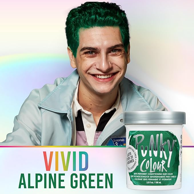 Punky Alpine Green Semi Permanent Hair Color - Vegan & Cruelty-Free Conditioning Hair Dye, Lasts Up to 35 Washes, 3.5 fl oz