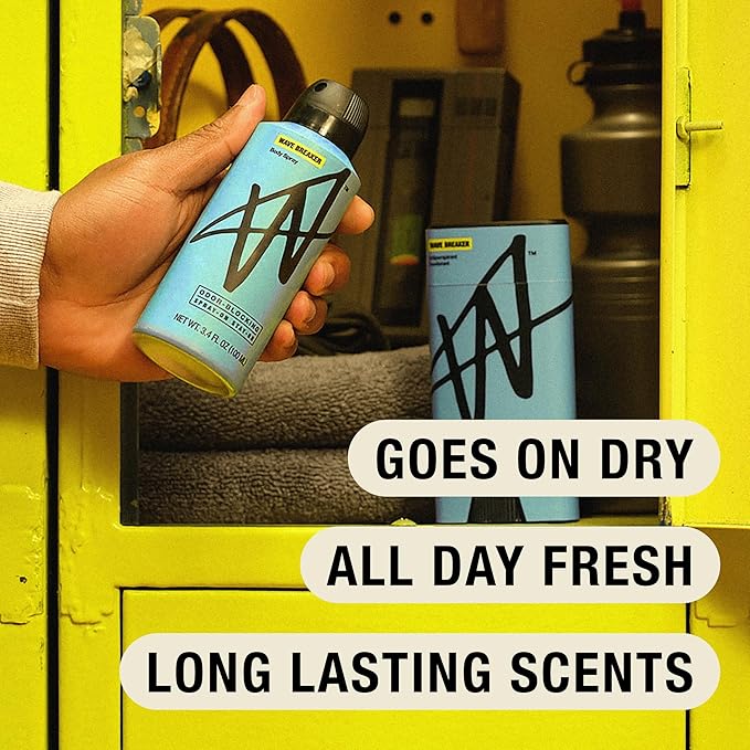 W Jake Paul Wave Breaker Body Spray for Men, Odor Blocking Body Deodorant, Long Lasting Protection, 3.4 fl oz