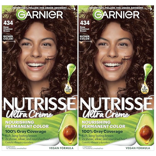 Garnier Hair Color Nutrisse Nourishing Creme, 434 Deep Chestnut Brown (Chocolate Chestnut) Permanent Hair Dye, 2 Count (Packaging May Vary)