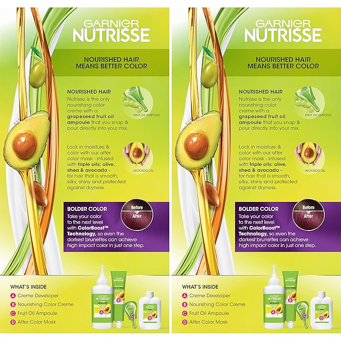 Garnier Hair Color Nutrisse Ultra Color Nourishing Creme, M2 Medium Intense Magenta (Sweet Grenadine) Permanent Hair Dye, 2 Count (Packaging May Vary)