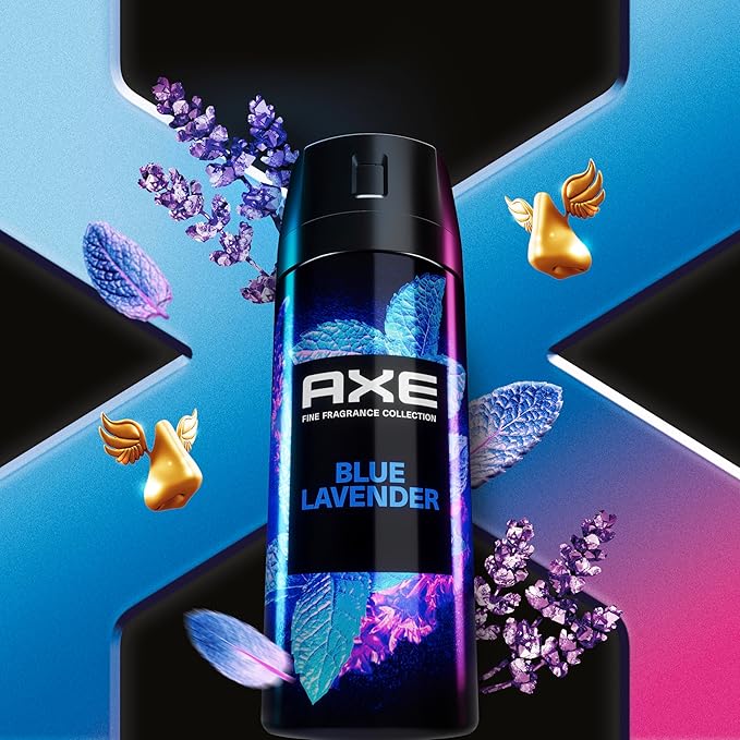AXE Fine Fragrance Collection Premium Deodorant Body Spray for Men Blue Lavender with 72H Odor Protection and Freshness Infused with Lavender, Mint, and Amber Essential Oils 4 oz