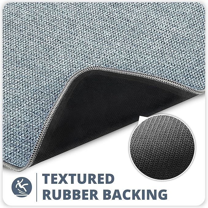Bathroom Rugs Set 2 Pieces,Thin Bathroom Mats,Toilet Rugs,Quick Dry,Non-Slip,Machine Washable,Low Pile,Absorbent Bath Mats,Shower,Sink,Home Decor Accessories.Blue,1'5"x2'3"+1'8"x2" U Shape