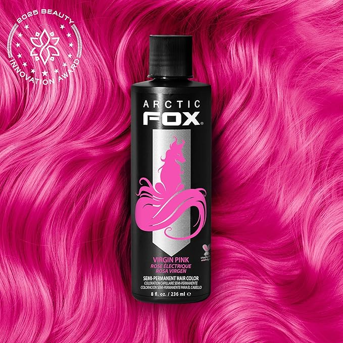 Arctic Fox Semi-Permanent Hair Dye, Virgin Pink, Vibrant Hot Pink Color, Vegan & Cruelty-Free, Ammonia-Free, Conditioning Formula, Long Lasting, For All Hair Types, 8 Fl Oz (Pack of 2)