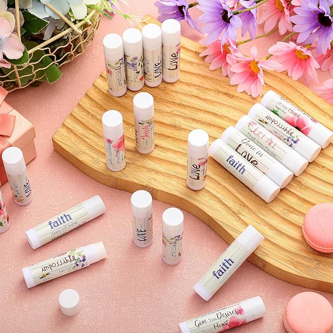 50 Pcs Christmas Christian Lip Balm Bulk Bible Verses Lip Balm Scripture Christian Gifts for Women Faith Religious Church Party Favor Inspirational Gift for Coworker Staff Employee(Wildflower)
