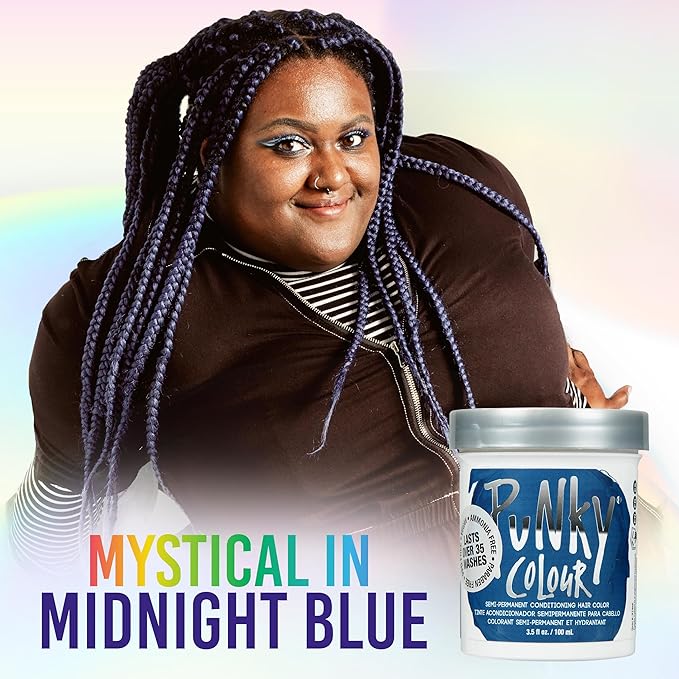 Punky Midnight Blue Semi Permanent Hair Color - Vegan & Cruelty-Free Conditioning Hair Dye, Lasts Up to 35 Washes, 3.5 fl oz