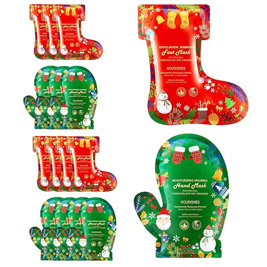 Christmas Hand Foot Masks Set for Women Teen Girls Selfcare Spa Stocking Stuffers Hydrating Repair Moisturizing Gloves Socks (16PCS)