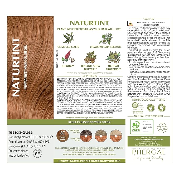 Naturtint 8C Copper Blonde Permanent Hair Color (Pack of 6), Ammonia Free, Vegan, Cruelty Free, up to 100% Gray Coverage, Long Lasting Results (Packaging may vary)