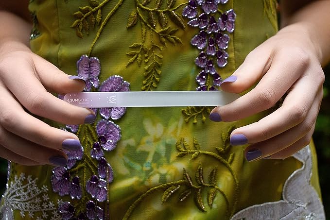 GERMANIKURE Czech Crystal Glass Nail File 3 Pack in Suede Sleeves - Professional Manicure & Pedicure Products for Smooth Easy Shaping of Natural Nails - Ideal Nail Care Gift