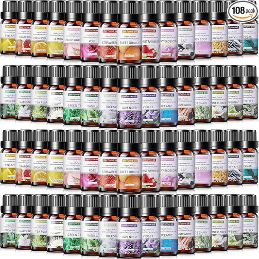 Nuanchu 108 Pcs Essential Oils Set 10ml Fragrance Oil Aromatherapy Kit for Diffuser Humidifier Aromatherapy-Oils for Candle Bath Bombs Making (Exquisite)