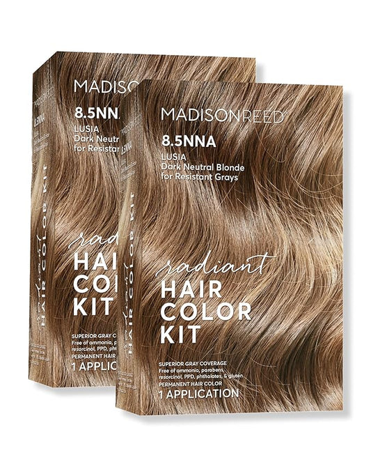 Madison Reed Radiant Hair Color Kit | 8.5NNA Dark Neutral Blonde (Lusia Blonde) 100% Maximum Gray Hair Coverage | Permanent Hair Dye for Resistant Grays | PPD-Free & Ammonia-Free | 2 Pack