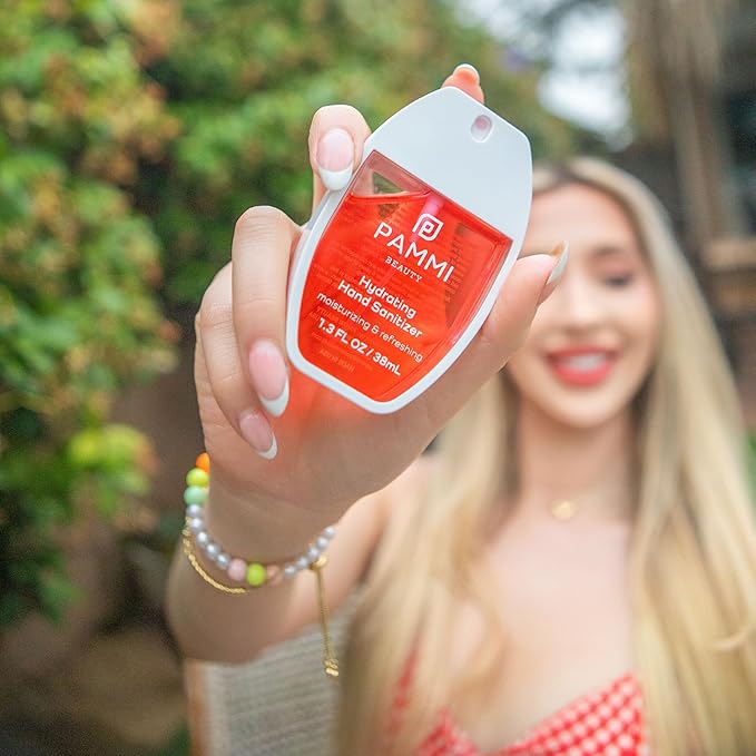PAMMI Power Mist Hydrating Hand Sanitizer Spray, Portable Travel Size Pocket Hand Sanitizer, Scented Handsanitizer Mini Spray For Car - 600 Sprays (2 Packs (Raspberry Lychee, Strawberry Watermelon))