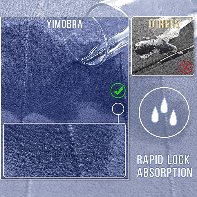 Yimobra Large Bath Mat 36"x24", Super Soft Quick Dry Memory Foam Bathroom Rug, Water Absorbent, Non Slip Backing Machine Washable for Tub Shower, Thick Comfort Support, Navy Blue